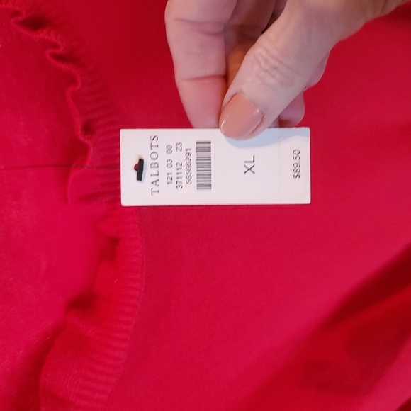 Talbots Red Ruffled Neck Long Sleeve Sz. XL Sweater NWT - Picture 3 of 10